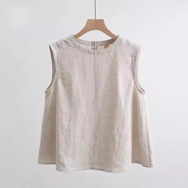 Loose Cotton Linen Vest Women Summer New plus Size Fat MM Outerwear Inner Match Svel T-irt Top Versatile round Ne