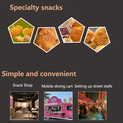 HPH2O Commercial Electric Waffle Maker 6pcs Taiyaki Fish Waffle Maker 1600W Non-stick Coating Snack fish waffle Machine