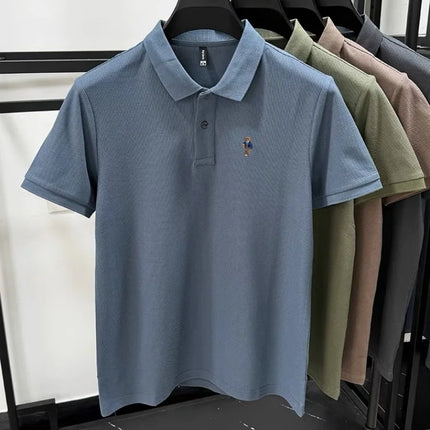 Summer high-quality cotton short-sleeved men's polo shirt, fashion brand, teddy bear embroidery, golf business casual T-shirt