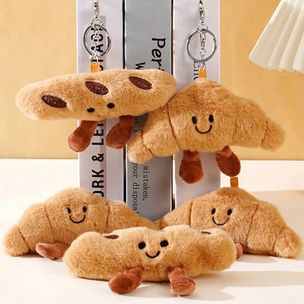 New Creative Plush Keychain Cartoon Baguette/Croissant Design for Car Keys Bag Charm Cute Girl Gift Croissant Keychain Pendant