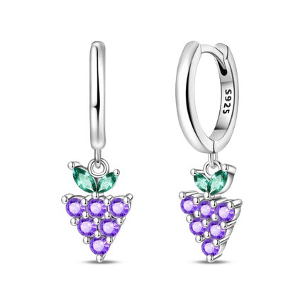 Original Earrings 925 Silver Fruit Series Cherry Strawberry Hoop Earrings Ear Studs Zircon Making Jewelry for Women Girl Party