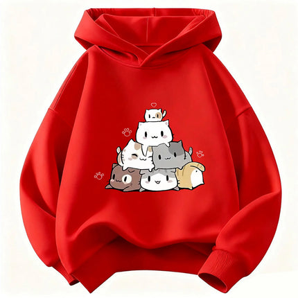 kawaii Meme Cat Children's Hoodie Sweatshirt Cute Harajuku Hoody for Boys Girls Autumn Winter Casual Hoodies
