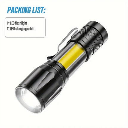 Portable Rechargeable LED Flashlight with Pen Clip Zoomable Waterproof Torch with Side Light Outdoor Camping Emergency Lantern