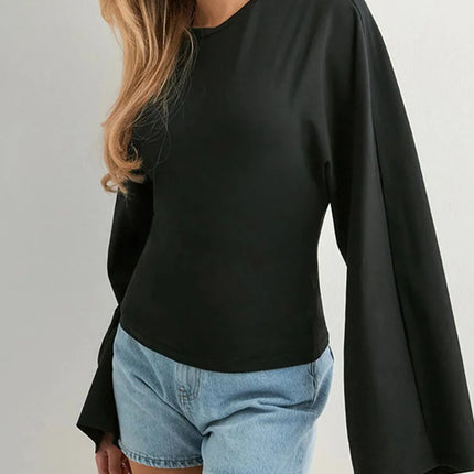 Women's Long Sleeve O-Neck Skinny T-Shirt Monochromatic Crop Top Casual Y2K Streetwear Fashion Pullover Summer Outfit