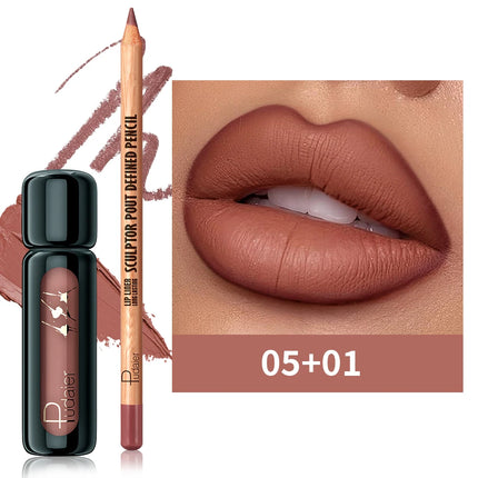 2PCS Matte Lip Liner & Gloss Set, Smooth Lip Liner for Definition, Moisturizing Silky Lip Gloss, Long-Lasting Lip Makeup Kit