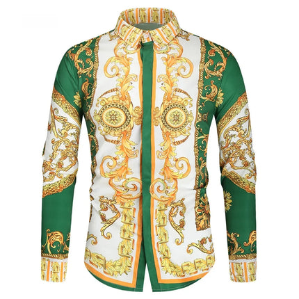 2023 New Men's 3D Digital Print Fashion Slim Fit Long Sleeve Shirt Smooths Your Silhouette Cross-Border Wholesale