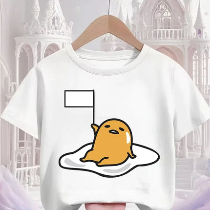 Cute Kawaii Gudetama T-Shirt For Kids Boys Girls Summer Cartoon Crew Neck Fashion Street Casual Wear 3-14 Years