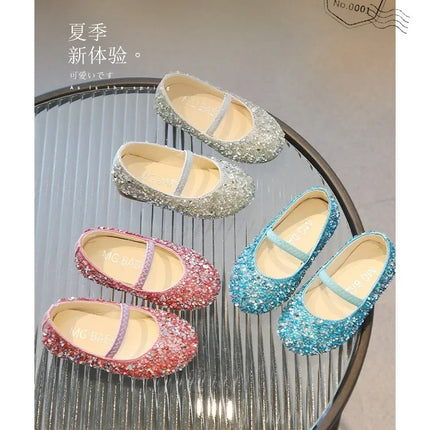Children's 2025 new single shoe girls' fashion show sequined crystal shoes baby Baotou fashionable soft soled princess shoes