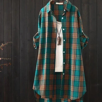 Plus Size Korean Style Plaid Blouses Medium Long Casual Style Shirt Loose Women All Match Long Sleeved Shirts Sunscreen Blouses