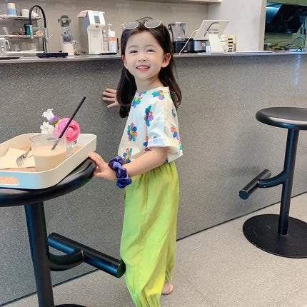 1pcs Summer Kids Flower Print Tops Clothes Girls Korean Style Shirt Children Short Sleeve T-shirts Child Casual Comfort T Shirs