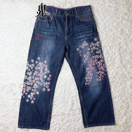 Vintage Japanese Selvedge Jeans Man Y2K High-end Brand Natural Indigo Dip Dyeing Harajuku Mopping Pants