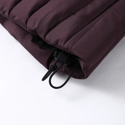 Women Peplum Ski Jackets Hooded Stand Collar Belt Waist Zipper Solid Puffer Jacket Fashion Sheath Warm Sport Winter 2025 Skiwear
