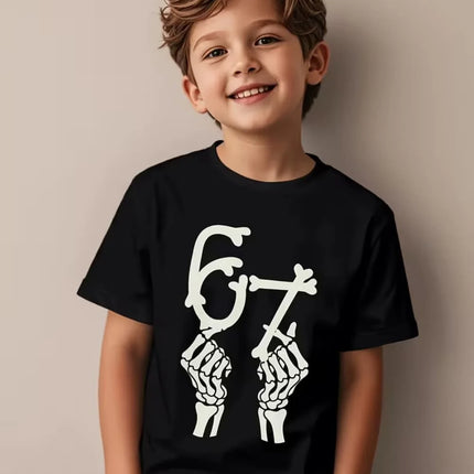 Fun Six Seven 6 7 Meme Design T-Shirt for Kids Chaotic Humor Y2k Game Saying Tees Casual O-Neck Top Fashion Children's Clothing