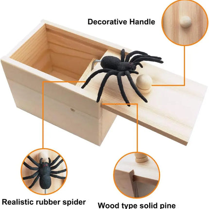 Spider Scare Prank Box Wooden Surprise Box Fun Joke Spider Prank Toys Gift Box for Kids Boys Adults Christmas Stocking Stuffers