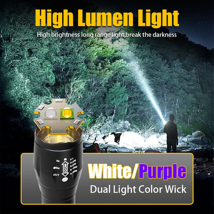2 In 1 Ultraviolet Flashlight Purple White Dual Light Zoomable Torch Built in Battery Recharge Scorpion Hunting UV Flashlights