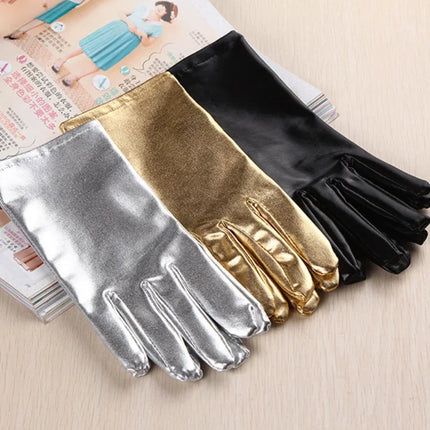 Imitation Leather Short Gloves Sexy Patent Leather Gloves for Women Lolita Dance Gloves Halloween Full Fingers Shiny Black Glove