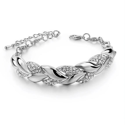 Luxury Braided Leaf Bracelet with Crystal Charm - Elegant Gift for Women | Wedding, Anniversary & Valentine's Day Jewelry