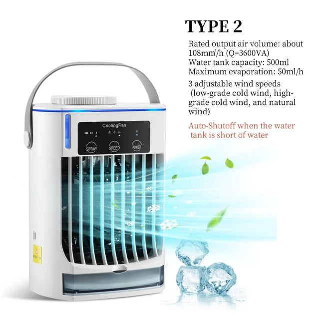 Small Space Air Conditioning for Home, Rechargeable Portable Summer Desktop Air Cooler, Spray Fan, Moist Clean Air for Office Room
