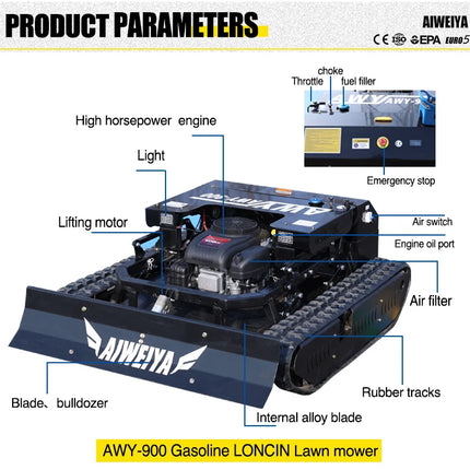 Customized AWY-900 All-Terrain Zero-Turn Remote Mower, 1500W*2 Brushless Motors for Stable Mowing snow shoveling lawn mower