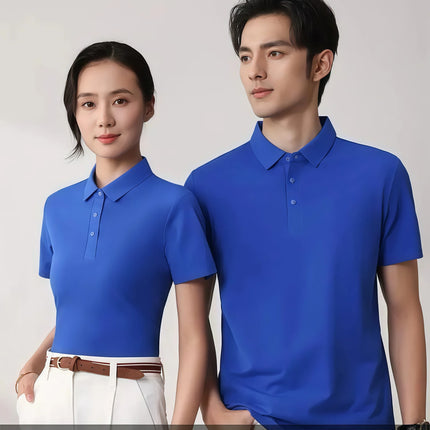 6XL Anti-Wrinkle Pearl Weave Cool Feeling Solid Color Polo Shirt Seamless Collar Four Button Men's T-Shirt Summer Breathable