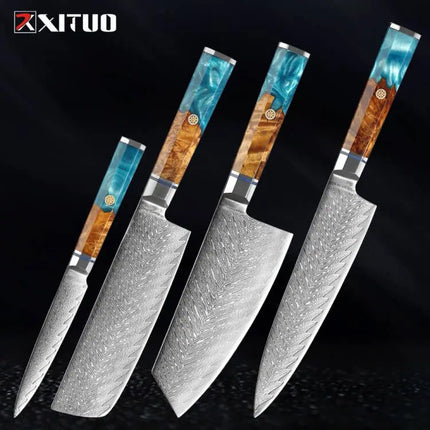 Japanese 67-Layer Damascus Steel Kitchen Knife Set Utility Knife Meat Slicer Vegetable Knife Boning Knife Ergonomic Handle