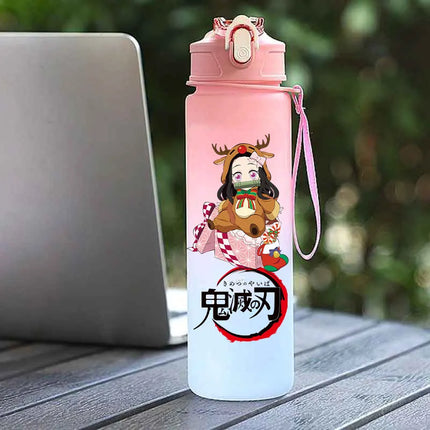 Demon Slayer  Straw Cup 750ML Children's Large Capacity Portable Kamado Nezuko Sports Plastic Bottle Anime Gradient Drinking