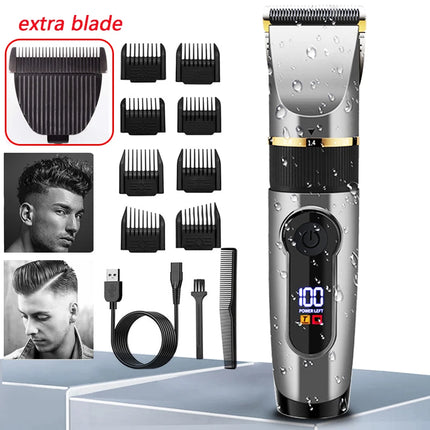 Professional Hair Clipper Rechargeable Electric Trimmer For Men Beard Kids Barber Cutting Machine Haircut LED Screen Waterproof