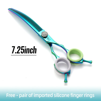 Fenice Grooming Scissors Diamond Screw 7.25 Inch Professional Curved Chunker Scissors Thinner Shears for Pet Groomers Tesoura