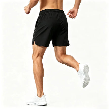 Men Thin Quick Dry Sports Running Shorts Drawstring Waist Side Split Print Gym Workout Fitness Training Walking Short Pants