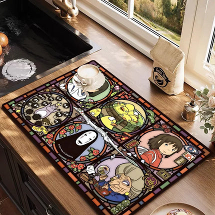 VIKAMA Anime Diatomite Quick-drying Dishwashing Carpet Print Kitchen Dishes Coffee Machine Draining Dinnerware Cups Non-slip Rug