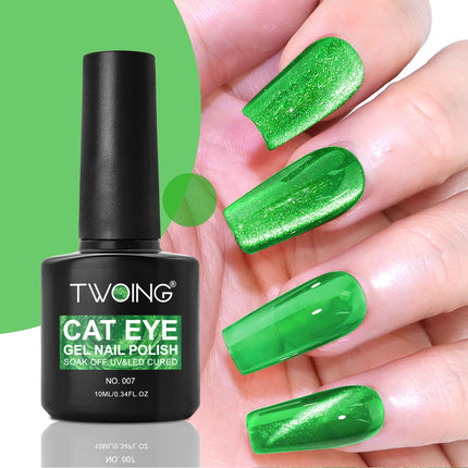 Green Cat Eye Gel Polish – Glossy Magnetic Gel Nail Polish with Holographic 9D Cat Eye Effect, Long-Lasting Soak Off UV LED Gel