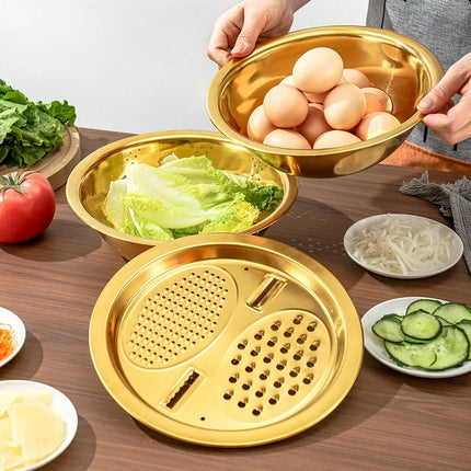 3-In-1 Stainless Steel Kitchen Set, Equipped with Built-in Grinding, Multifunctional Filter, and Mixing Bowl