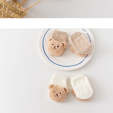 2PCS/Set Cartoon Baby Hat Socks Cute Animal Doll Boy Girl Winter Knitted Pullover Hats Woolen Warm Newborn Short Socks Beanies