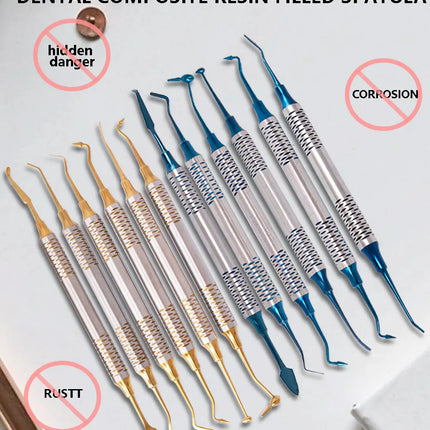 Dental Resin Spatulas Composite filling Dental Dentistry tools 6pcs/Set Titanium Plated Head Resin Filler set