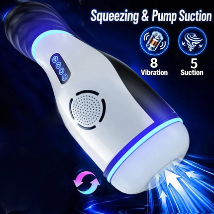 Automatic Male Realistic Masturbator Cup Sucking Pussy Penis Intelligent Voice Vibration Blowjob Machine Pump Adult Sex Toy 18+