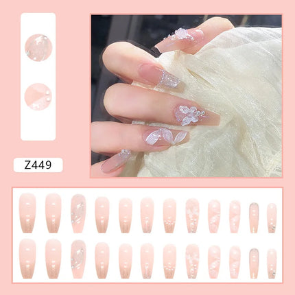 Sparkling Diamond 24 Pcs Press on Nails Pink Nail polish Glossy Artificial Finger Manicure Reusable False Nails