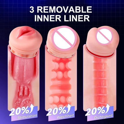 Automatic Male Masturbator Vibrating Sucking Machine Simulation Blowjob Pocket Pussy Kit with 3 Removable Liners Sex Toy for Men