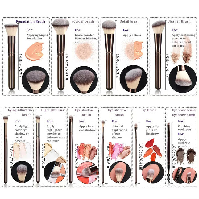 10pcs Brushes Set Complete Set of Foundation Loose Powder Blush Concealer Eye Shadow Professional Set Makeup Tools