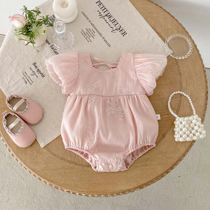 Summer new baby girl jumpsuit cute bubble sleeve embroidered cotton jumpsuit, comfortable children's clothing suitable for 0-2 y