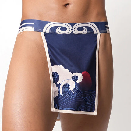 Japanese Sumo Two-piece Young Men's Sexy Low-rise Underwear Lingerie Print Kimono Underwear Thongs