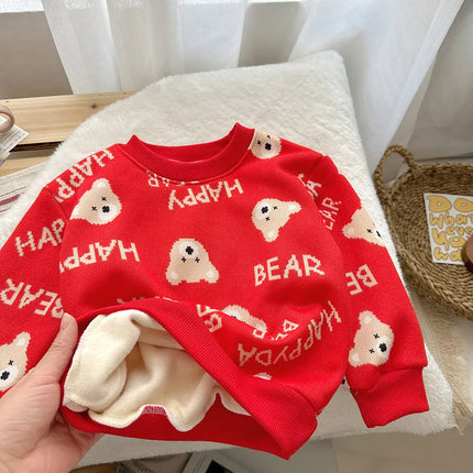Toddler Boy Causal Warm Children Long-sleeve Fit Plush Sweater Fall Winter Outwear Kid Girl Crew Neck Thicken Knitted Sweatshirt