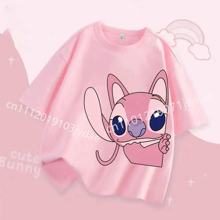2026 Fashion Casual Round Neck T-Shirt for Boys and Girls Daily Tops Stitch Kids T Shirt Cute Cartoon Print Short-Sleeved