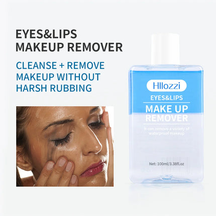 Hllozzi 100ml lip and eye makeup remover mild and non-irritating quickly removes makeup, deep cleansing water-oil makeup remover
