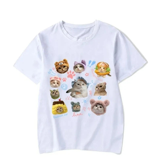 Kittens Avatar Blouse Women's T-shirt Female Y2k Clothes Girls Kawaii Tops House Pet Print Streetwear Cute Cat Graphic Clothing