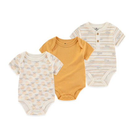 Unisex Cotton Newborn Baby Boy Clothes 3 Pieces Summer 0-12M Cartoon Baby Girl Clothes Print Bodysuits Short Sleeve Bebes