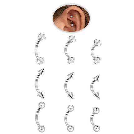 1-9PCS Golden Eyebrow Stud Rings Piercing Jewelry Rook Surgical Steel Silvery CZ Tiny Labret Lip Navel Belly Helix Tragus 16G