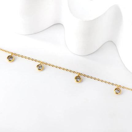 LUXUSTEEL Stainless Steel Anklets for Women Gold Plated Round CZ Crystal Rhinestone Charm Allergy Free Foot Chain Beach Jewelry