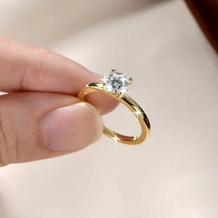 IOGOU Solitaire 1.0CT 6.5MM D Moissanite Diamond Rings 14K Gold Filled Classic Wedding Engagement Promise Ring for Women Jewelry