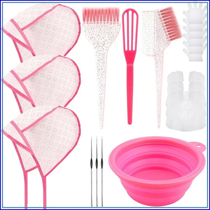 19PCS Hair Bleach Highlighting Kit with Dye Brush, Bowl, Cap, Hook, Gloves, Cape - Home Salon Tools for Bleaching & Coloring