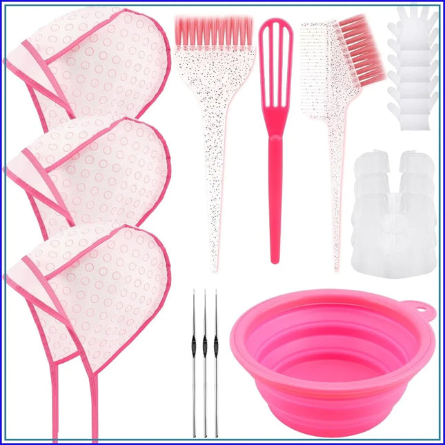 19PCS Hair Bleach Highlighting Kit with Dye Brush, Bowl, Cap, Hook, Gloves, Cape - Home Salon Tools for Bleaching & Coloring